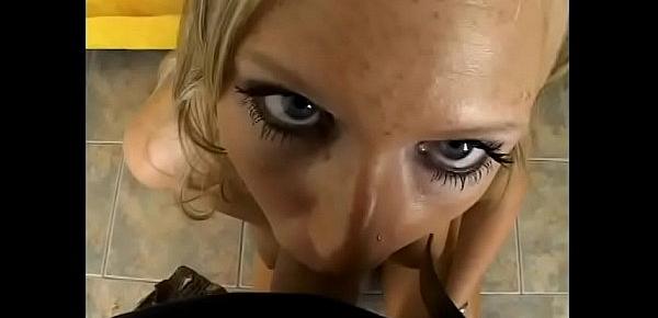  Hot blonde whore with shaved pussy Amanda Bell loves to suck hard dick